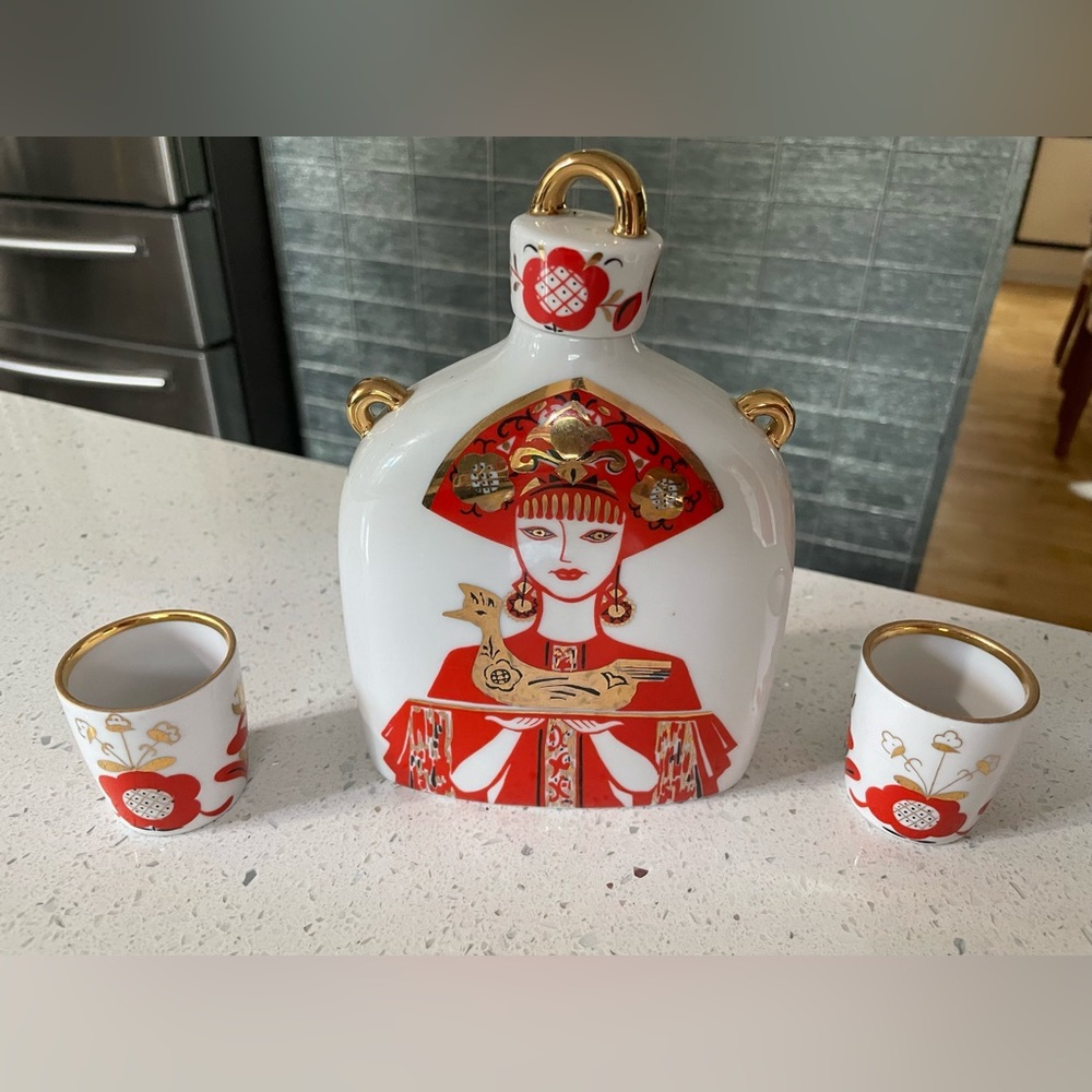 Lomonosov Porcelain Carafe w/2 Shot Glasses